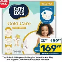 Comfort - Tiny Tots Gold Disposable Nappies Value Pack or Tiny Tots Nappies Jumbo Pack Assorted Per Pack