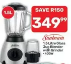Sunbeam - 1.5 Litre Glass Jug Blender with Grinder