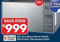 Russell Hobbs - 20 Litre Silver Mirror Finish Electronic Microwave Oven