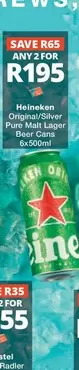 Heineken - Original/Silver Pure Malt Lager Beer Cans