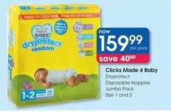 clicks - Dryprotect Newborn Disposable Nappies Jumbo Pack