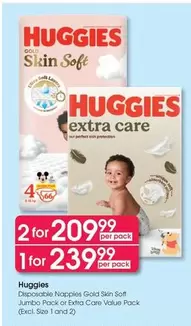 Huggies - Disposable Nappies Gold Skin Soft Jumbo Pack or Extra Care Value Pack