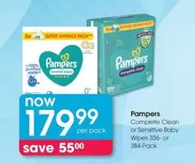 Pampers - Complete Clean or Sensitive Baby Wipes
