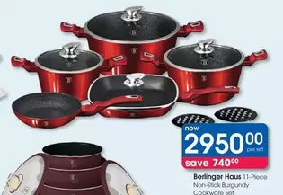 11-Piece Non-Stick Burgundy Cookware Set