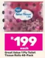Great Value - 1 Ply Toilet Tissue Rolls 48-Pack