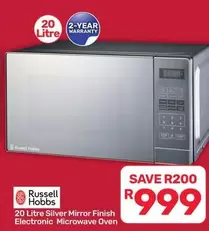 Russell Hobbs - 20 Litre Silver Mirror Finish Electronic Microwave Oven