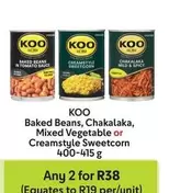 KOO - Baked Beans, Chakalaka, Mixed Vegetable or Creamstyle Sweetcorn