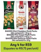 Bakers - BAKERS Mini Cheddars Multi Packs, BAKERS Mini Sweet Multi Packs, BAKERS Mini Salticrax Multi Packs
