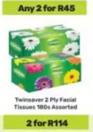 Twinsaver - 2 Ply Facial Tissues 180s Assorted