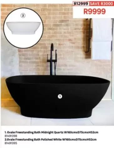 Ovale Freestanding Bath Midnight Quartz W160cmxD75cmxH52cm