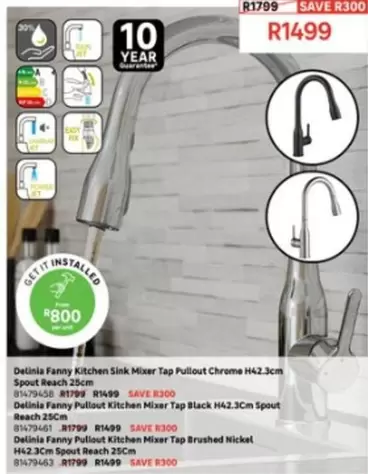 Delinia - Fanny Kitchen Sink Mixer Tap Pullout Chrome H42.3cm Spout Reach 25cm