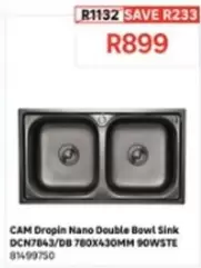 Dropin Nano Double Bowl Sink DCN7843/DB 780X430MM 90WSTE 81499750