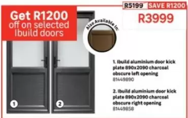 Ibuild aluminium door kick plate 890x2090 charcoal obscure left/right opening