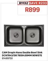 CAM - Dropin Nano Double Bowl Sink DCN7843/DB 780X430MM 90WSTE 