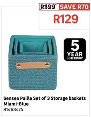Sensea - Paille Set Of 3 Storage Baskets Miami-Blue 