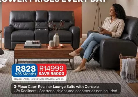 Total - 3-Piece Capri Recliner Lounge Suite with Console