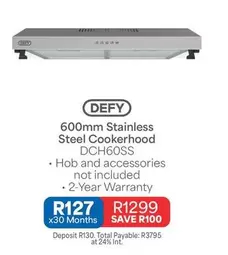 Defy - 600mm Stainless Steel Cookerhood DCH60SS