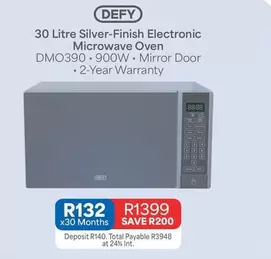 Defy - 30 Litre Silver-Finish Electronic Microwave Oven DMO390