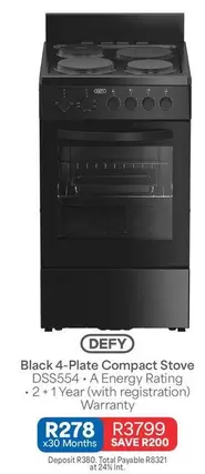 Defy - Black 4-Plate Compact Stove DSS554