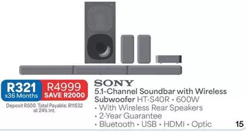 Sony - 5.1-Channel Soundbar with Wireless Subwoofer
