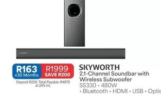 Skyworth - 2.1-Channel Soundbar with Wireless Subwoofer