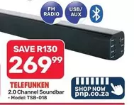 Telefunken - 2.0 Channel Soundbar - Model: TSB-018