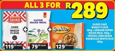 SASKO - Sasko Cake Wheat Flour 10kg + Ubrand Super Maize Meal 10kg + Spekko Long Grain Parboiled White Rice 10kg