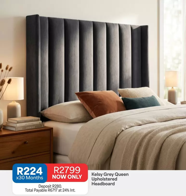 Total - Kelsy Grey Queen Upholstered Headboard