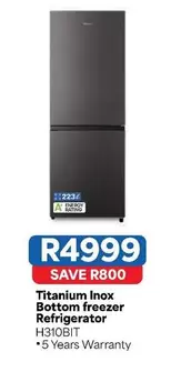 Hisense - Titanium Inox Bottom freezer Refrigerator H310BIT