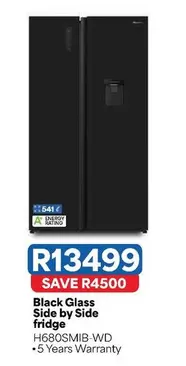Hisense - Black Glass Side by Side fridge H680SMIB-WD