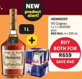 Hennessy - VS Cognac 1 x 1 L (302059) plus RED BULL 4 x 250 ml
