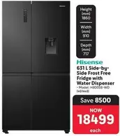 Hisense - 631 L Side-by-Side Frost Free Fridge with Water Dispenser (H800SB-WD)