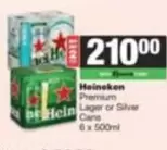 Heineken - Premium Lager or Silver Cans