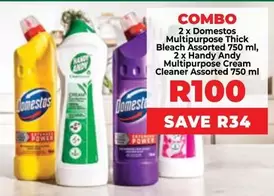 Domestos -  Multipurpose Thick Bleach Assorted & Handy Andy Multipurpose Cream Cleaner Assorted