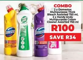 Domestos -  Multipurpose Thick Bleach Assorted 750 ml, Handy Andy Multipurpose Cream Cleaner Assorted 750 ml