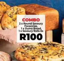 2 x Round Savoury Focaccias, 1 x Ouma Bread, 1 x Savoury Rolls 6s