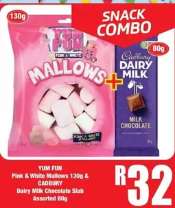 Cadbury - Yum Fun Pink & White Mallows & Dairy Milk Chocolate Slab