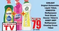Sunlight - Original Dishwashing Liquid, Multipurpose Thick Bleach Cleaner & Multipurpose Cleaning Cream