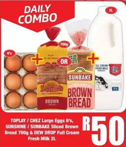 Daily - Large Eggs, Sliced Brown Bread, Full Cream Fresh Milk
