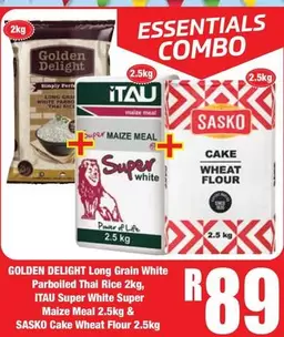 Essentials - Long Grain White Parboiled Thai Rice, Maize Meal, Cake Wheat Flour