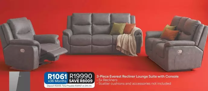 Everest - 3-Piece Recliner Lounge Suite with Console