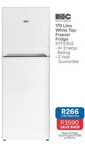 KIC - 170 Litre White Top-Freezer Fridge KTF518/2