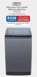 Defy - 14kg Grey Top-Loader Washing Machine DTL160