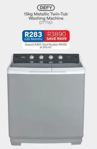 Defy - 15kg Metallic Twin-Tub Washing Machine DTT151