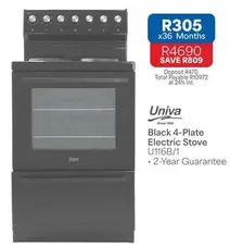 Univa - Black 4-Plate Electric Stove U116B/1