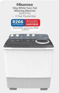 Hisense - 14kg White Twin-Tub Washing Machine WSCF143