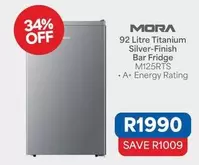 92 Litre Titanium Silver-Finish Bar Fridge M125RTS