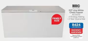 KIC - 537 Litre White Chest Freezer KCG575