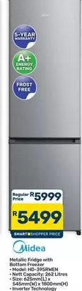 Metallic Fridge with Bottom Freezer