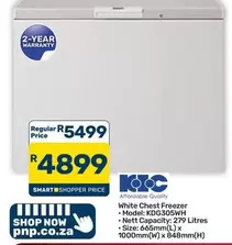 KIC - White Chest Freezer KDG305WH